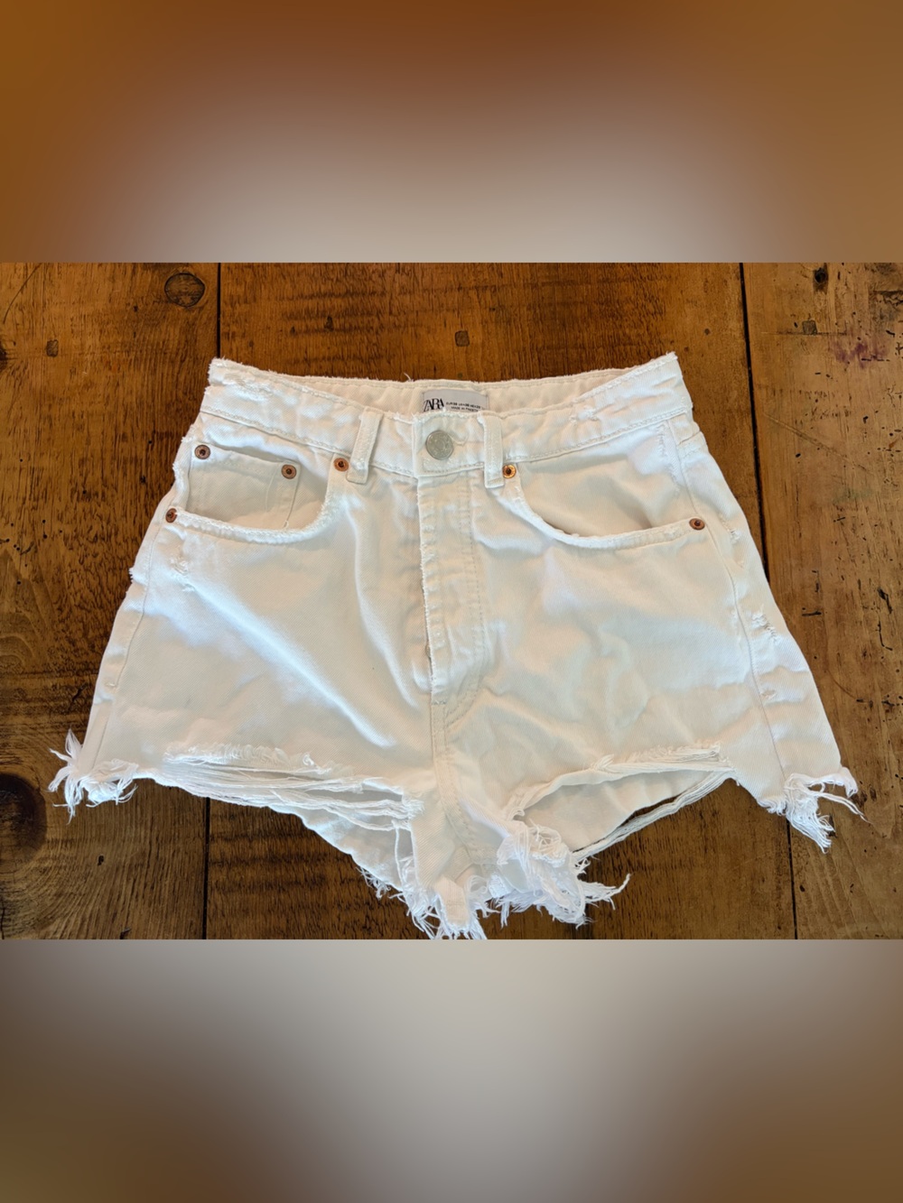 Zara White Distressed Denim Cutoff Shorts